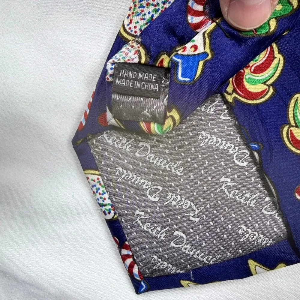 Keith Daniels Christmas Cookie Necktie Navy Blue Sugar Cookies Holiday Tie Candy